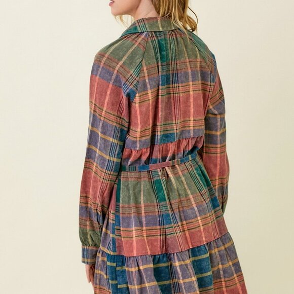MYSTREE WASHED PLAID TIERED DRESS - Picture 6 of 8